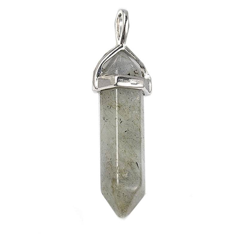 Pendentif pointe biterminée Labradorite Madagascar A acier inoxydable
