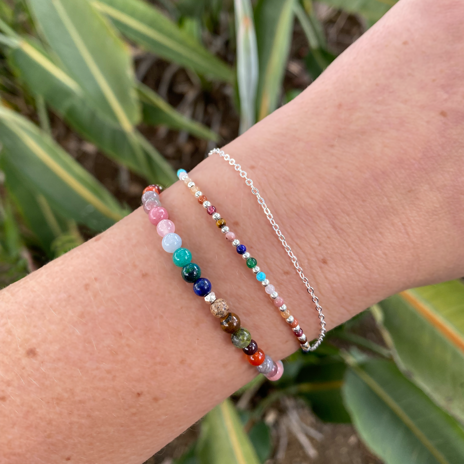 Bracelet Master Healer Healing 2 mm (argent) Jade Jaspe Amazonite Quartz Œil de tigre Grenat Unakite