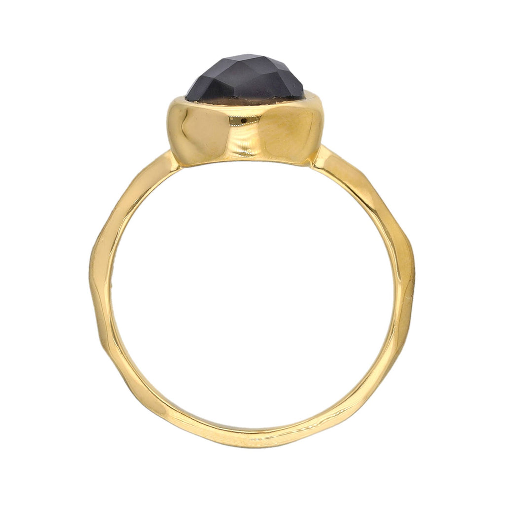 Bague Fleur en Onyx Noir Plaqué Or sur Argent