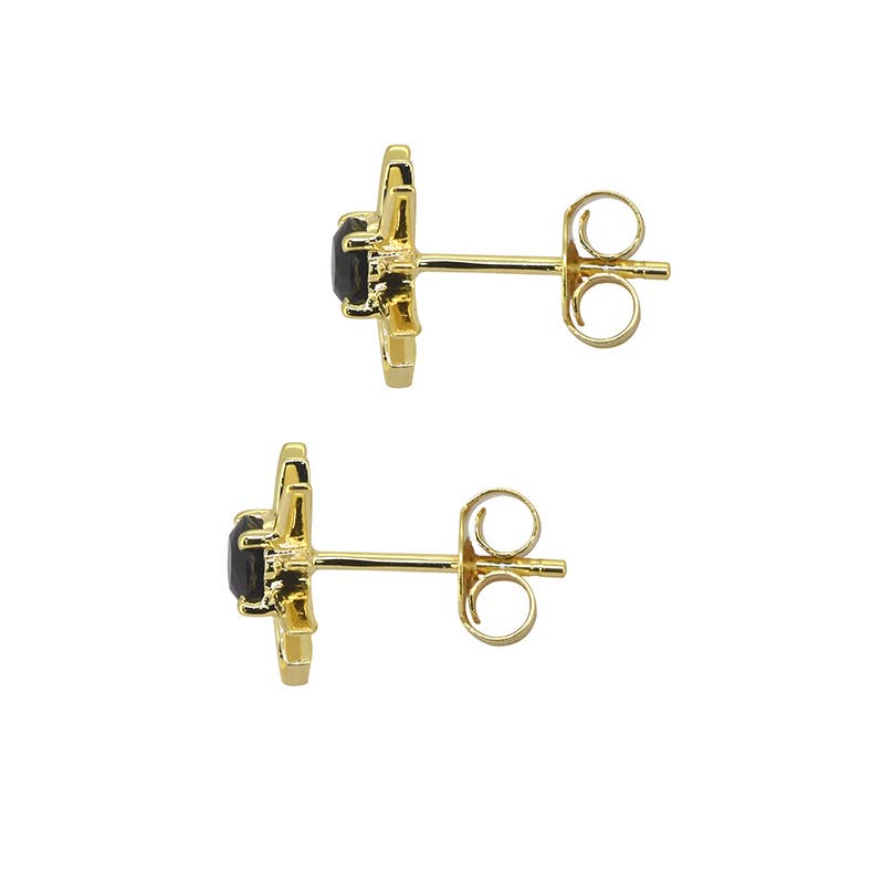 Boucles d'oreilles clous en argent 925 plaqué or avec Onyx noir soleil