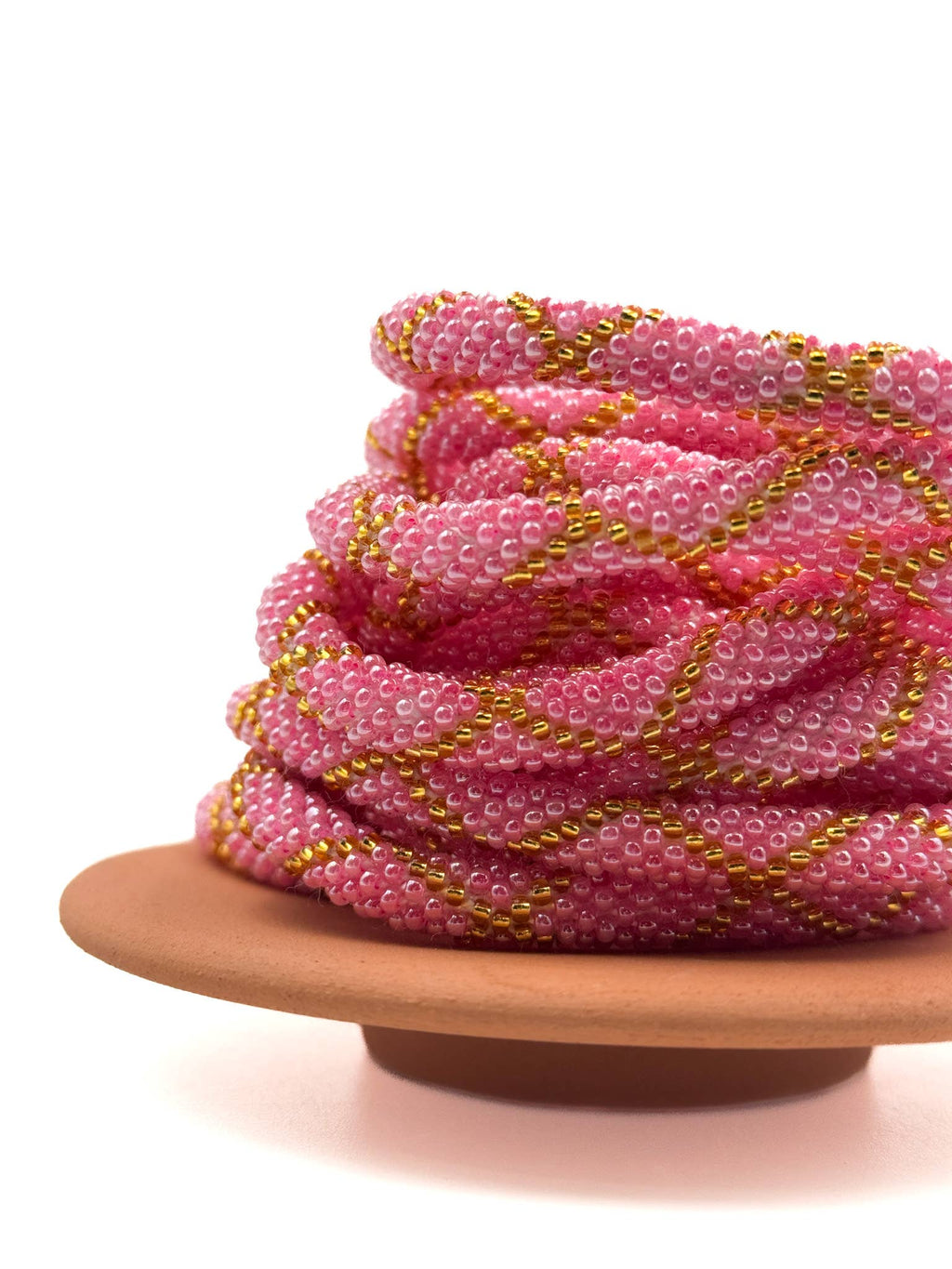 Bracelet népalais  perles de verre R38 Rose Doré Croix