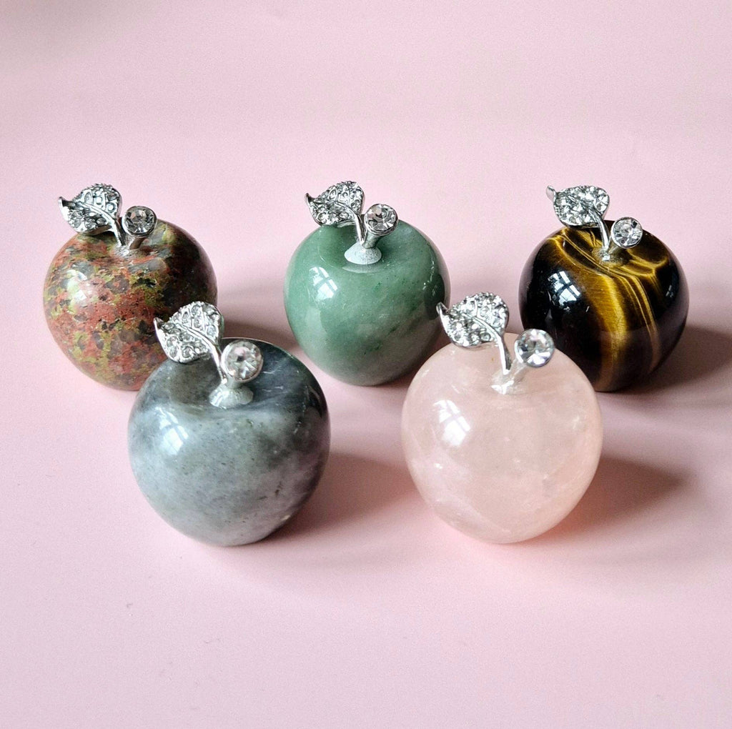 Mini Pomme en Pierre Précieuse avec Strass (3x3 cm) - Aventurine Verte