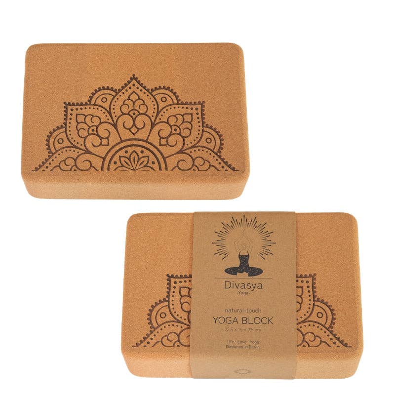 Yoga - Brique de yoga en liège | taille moyenne | coins arrondis | 22,5 x 15 x 7,5 cm