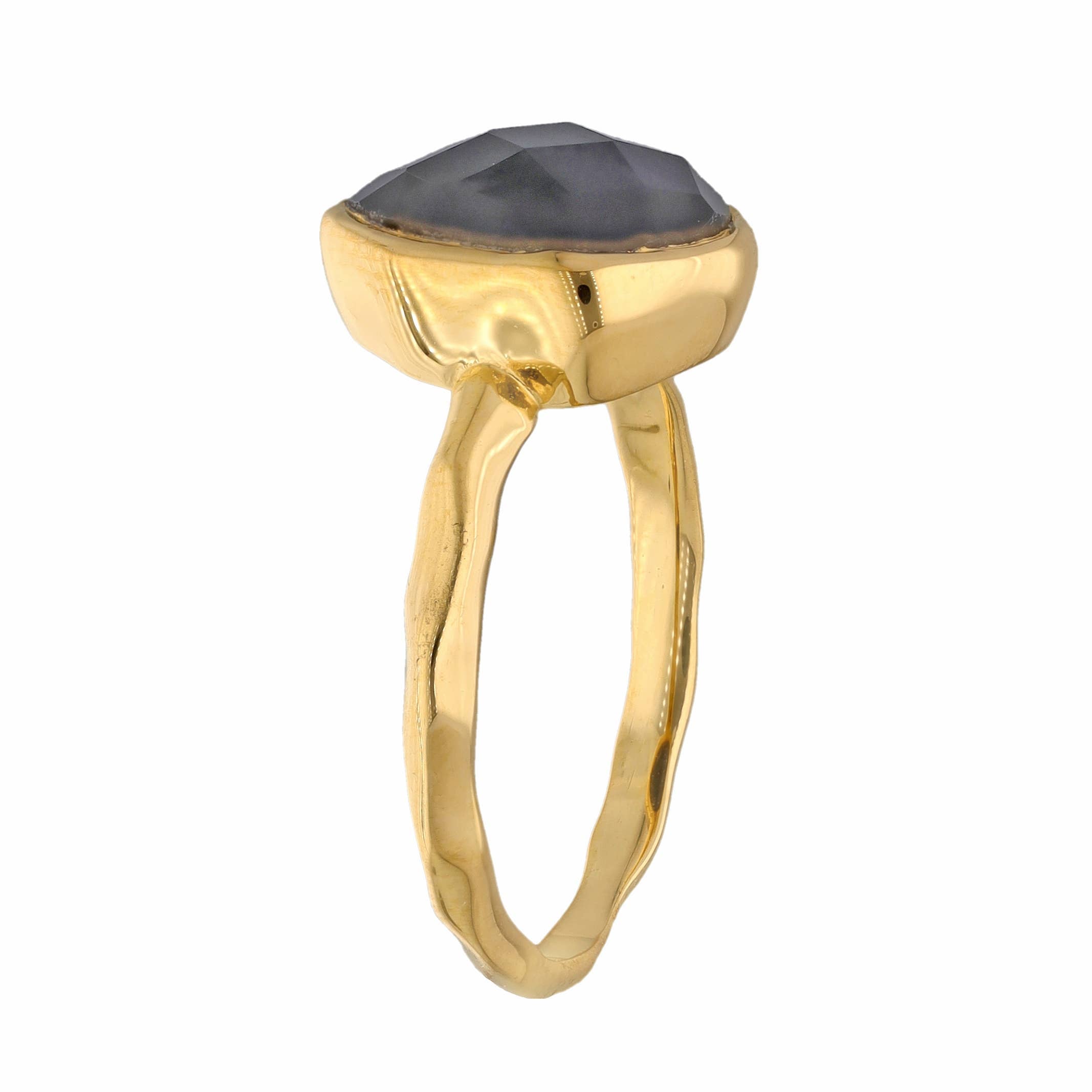Bague Fleur en Onyx Noir Plaqué Or sur Argent