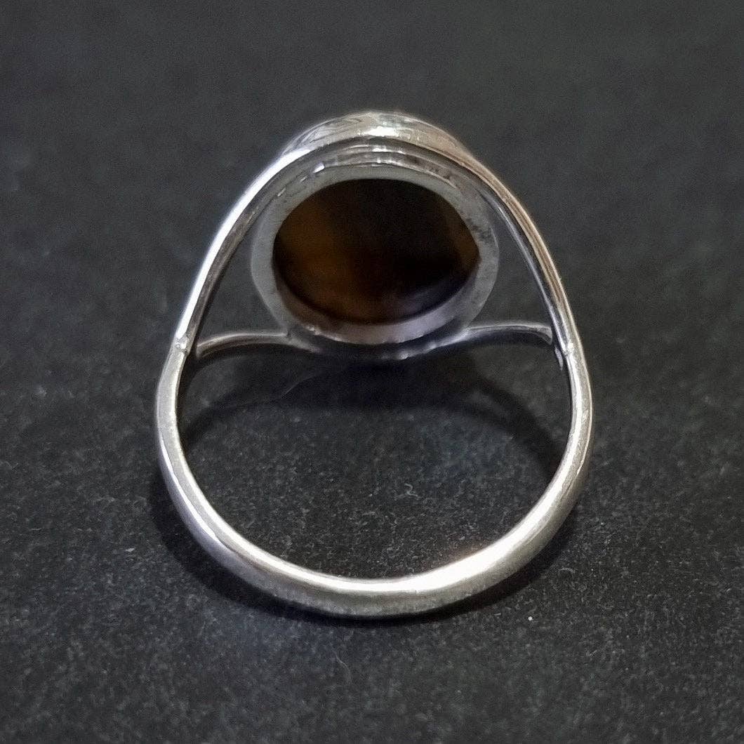 Bague Oeil de Tigre Argent 925 Pierre 15mm x 12mm