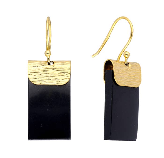 Boucles d'oreilles pendantes en argent 925 plaqué or Onyx noir
