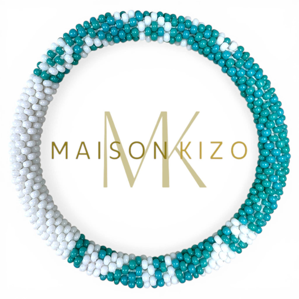 Bracelet népalais E62 turquoise blanc fleur