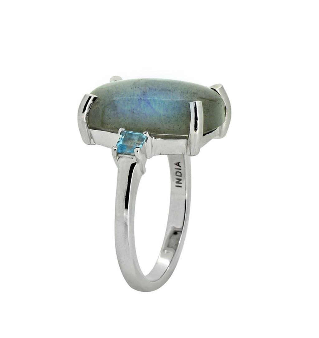 Bague en argent sterling 925 massif Labradorite Topaze bleu suisse