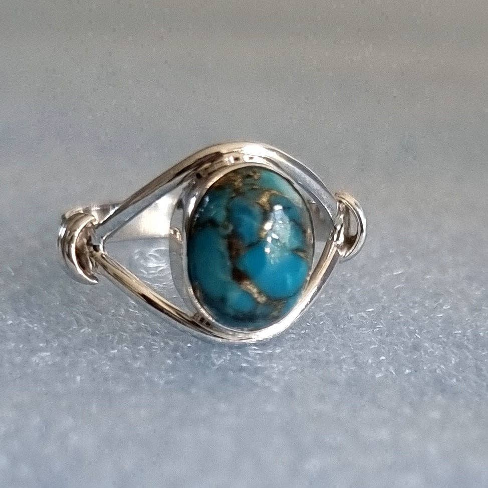 Bague Turquoise bleue et cuivre en Argent