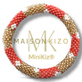 Bracelet népalais MINIKIZ enfant et petit poignet adulte K66 orange rose corail fleurs blanches doré