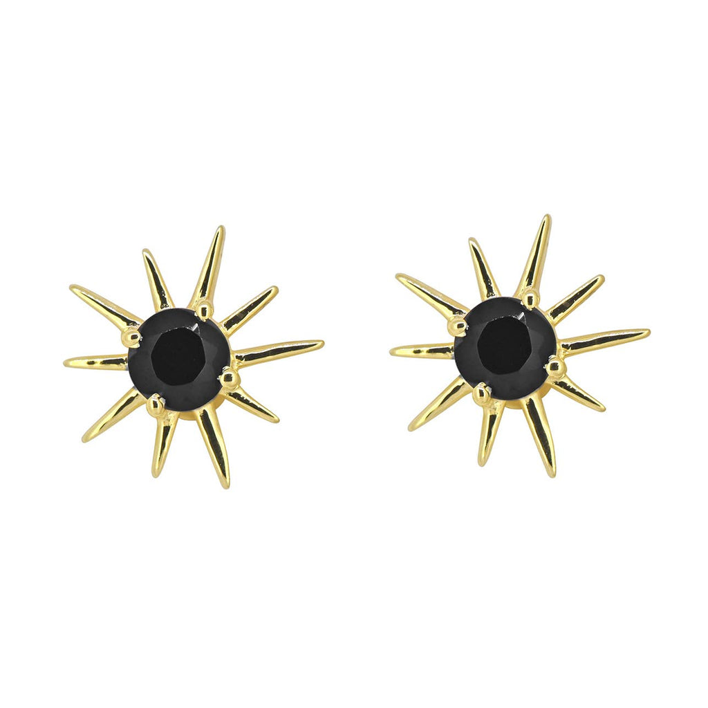 Boucles d'oreilles clous en argent 925 plaqué or avec Onyx noir soleil