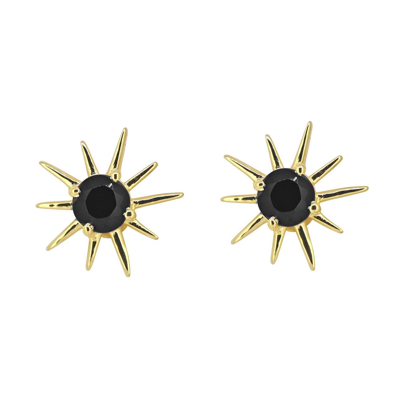 Boucles d'oreilles clous en argent 925 plaqué or avec Onyx noir soleil