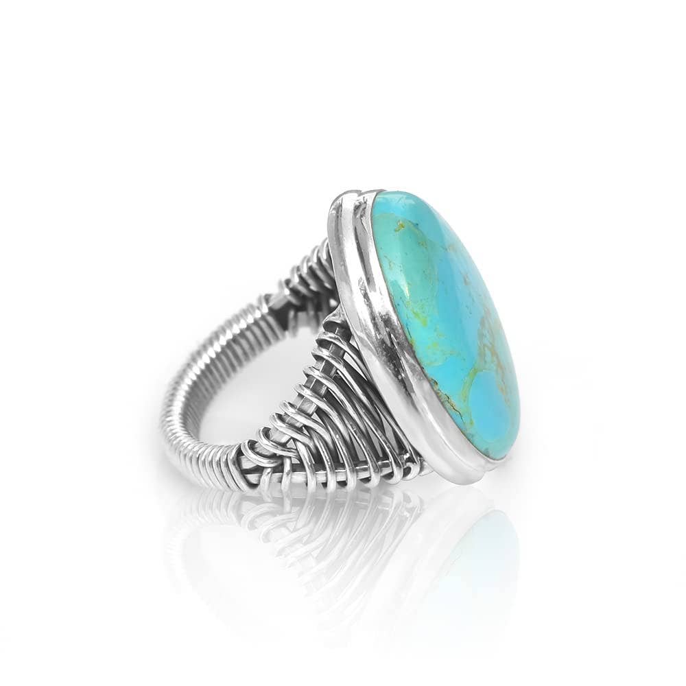 Bague en argent sterling 925 avec Turquoise Blue Mohave