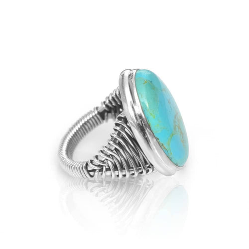 Bague en argent sterling 925 avec Turquoise Blue Mohave