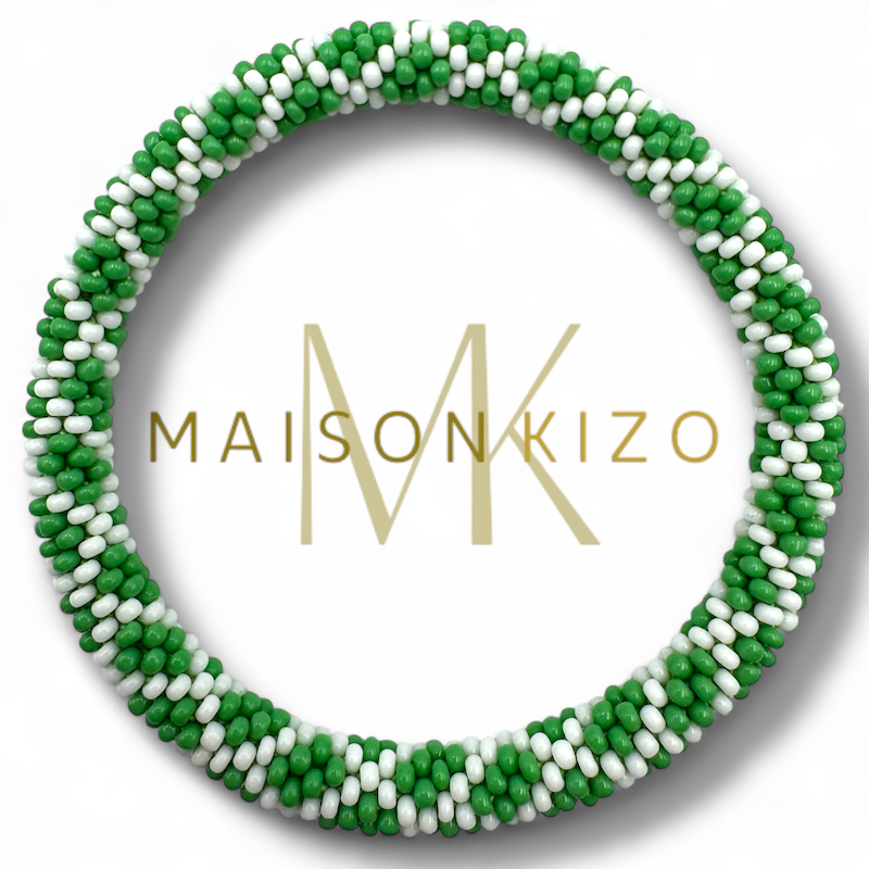 Bracelet népalais vert blanc croix