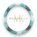 Bracelet népalais  perles de verre E37 bleu vert d'eau argent blanc