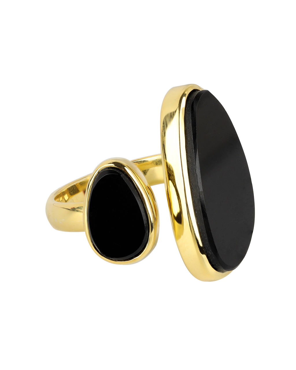 Bague ouverte Midnight Duet en laiton avec doubles ovales en Onyx noir