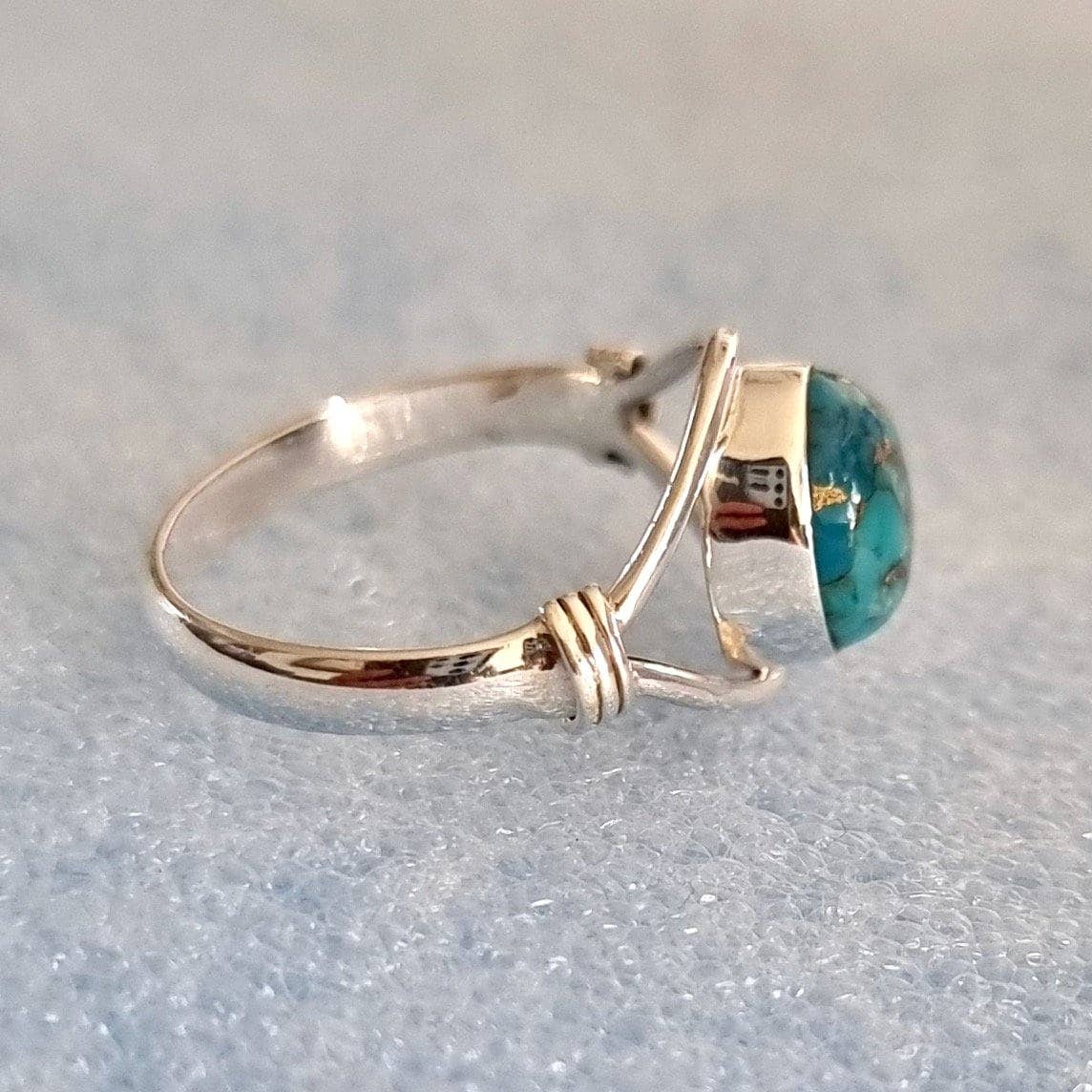 Bague Turquoise bleue et cuivre en Argent