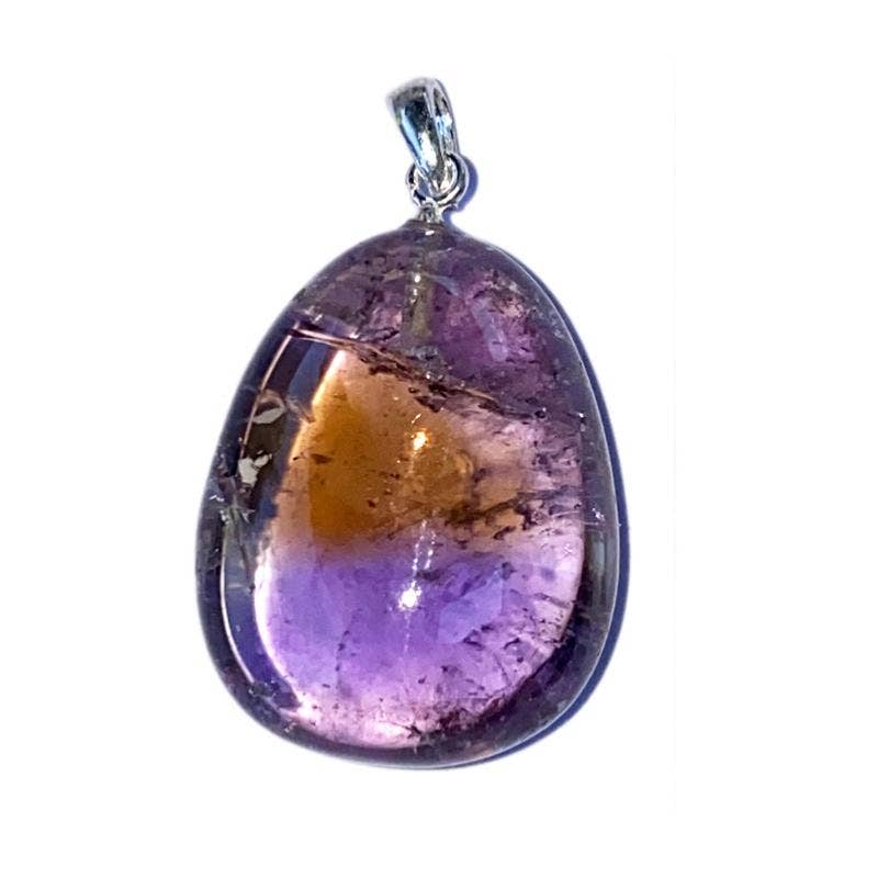 Pendentif Amétrine Brésil A pierre roulée boucle argent 925 ( Améthyste - Citrine )