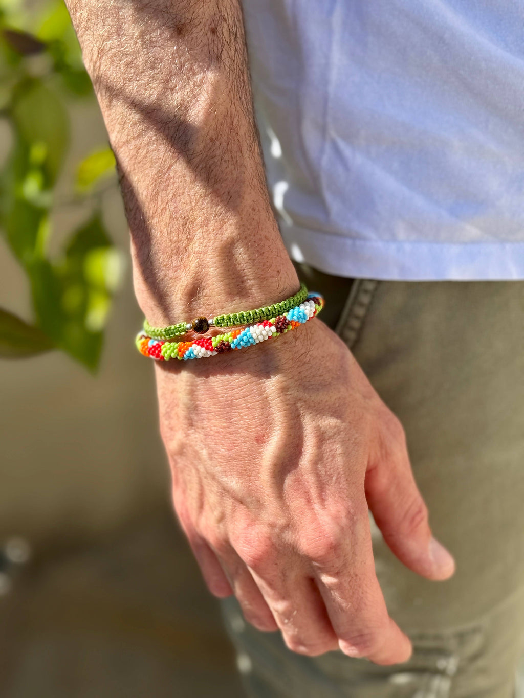 Bracelet tissé façon macramé HOMME - Green 02 Vert