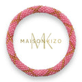 Bracelet népalais  perles de verre R38 Rose Doré Croix