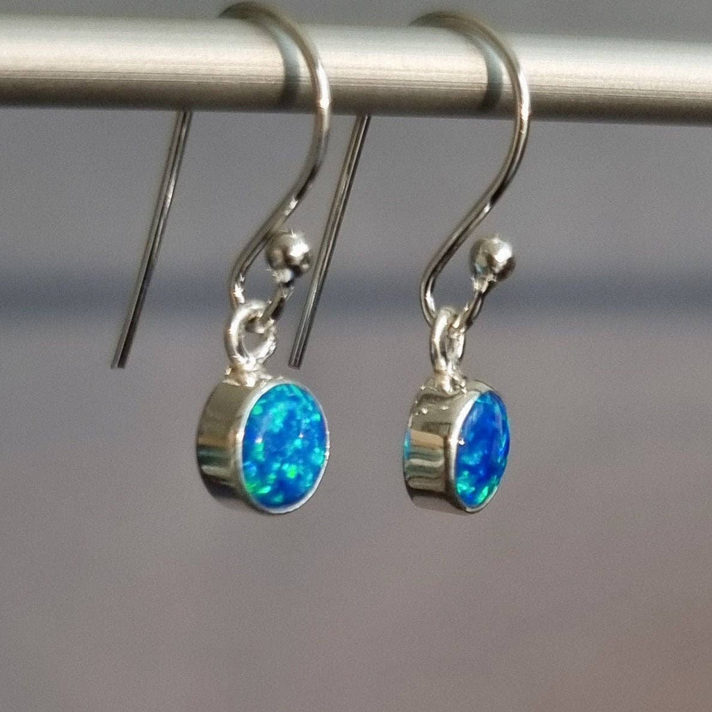 Boucles d'oreilles rondes en Opale bleue Argent sterling 925