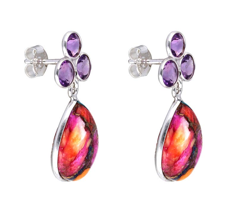 Boucles d'oreilles pendantes en argent sterling 925 avec Turquoise Oyster Mohave