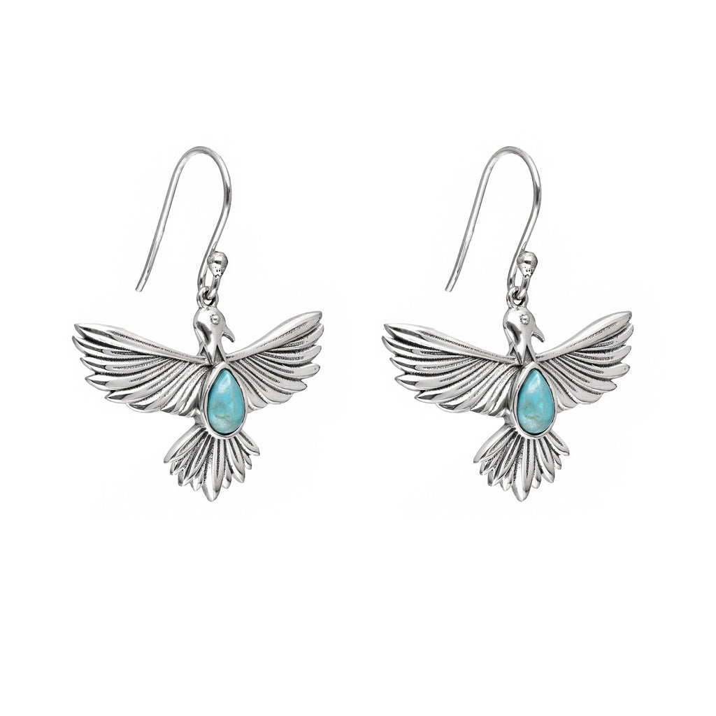 Boucles d'oreilles en argent sterling 925 avec Turquoise Mohave oiseau