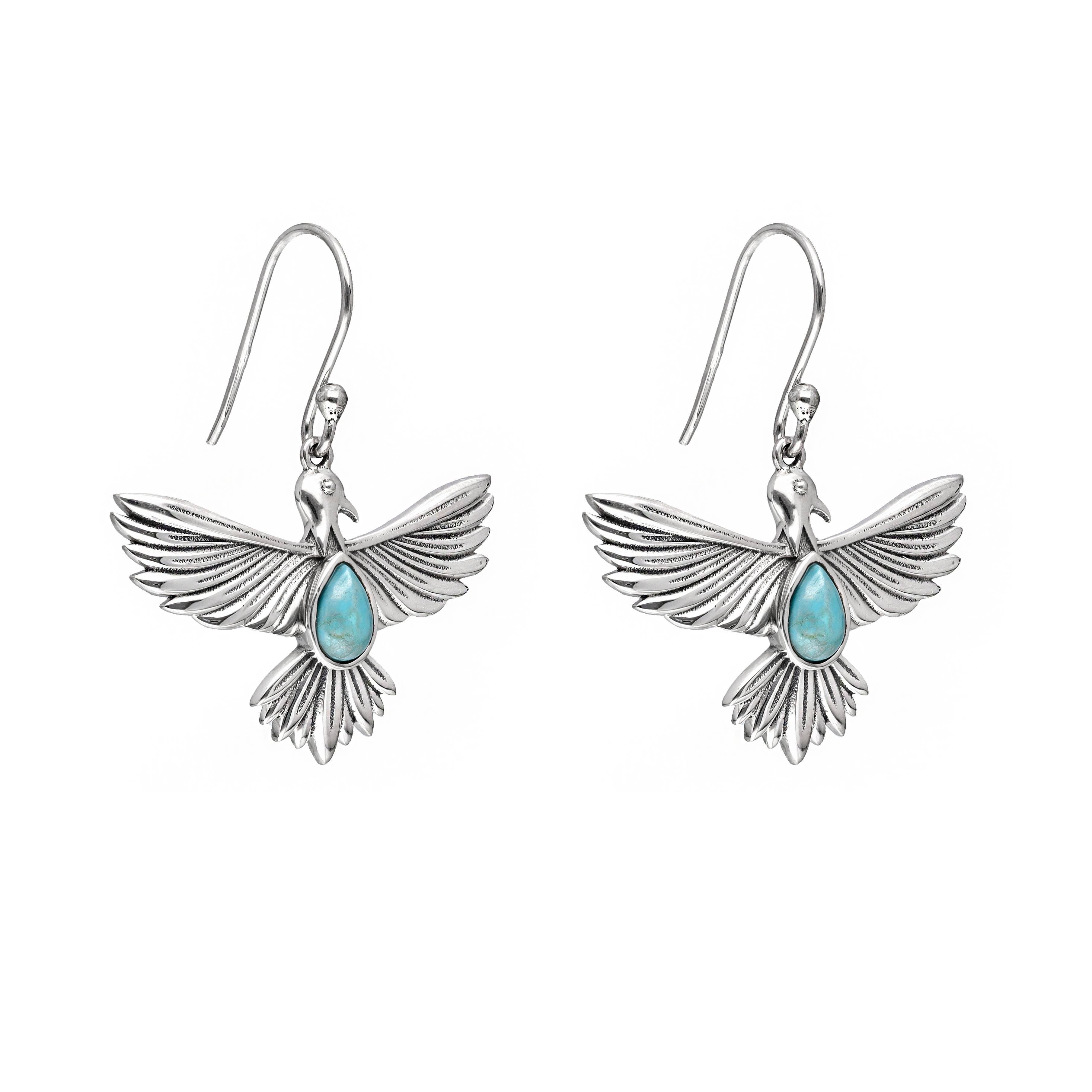 Boucles d'oreilles en argent sterling 925 avec Turquoise Mohave oiseau