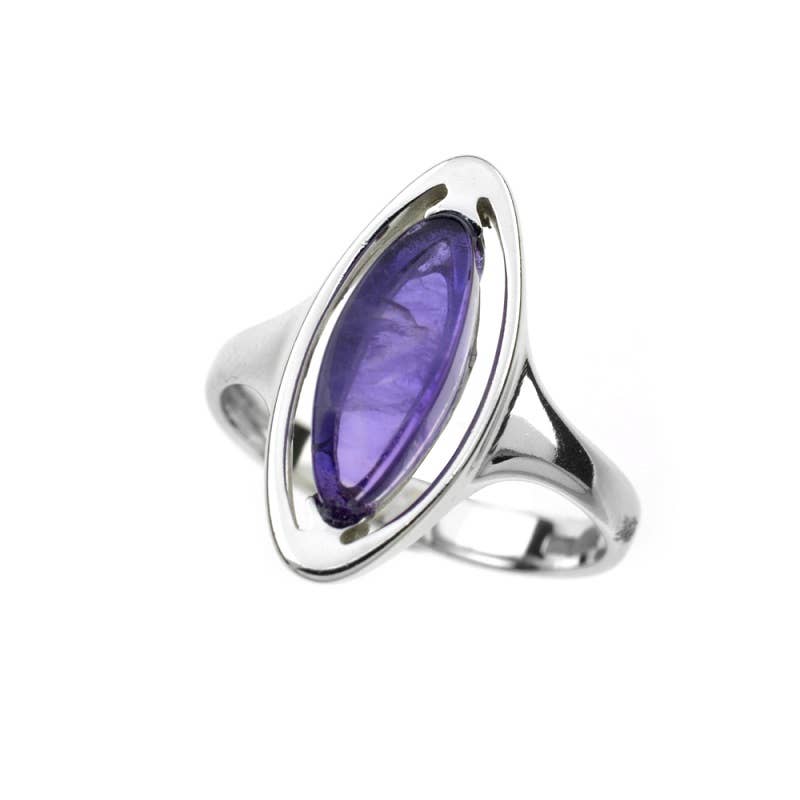 Bague avec Améthyste violette naturelle navette, argent 925