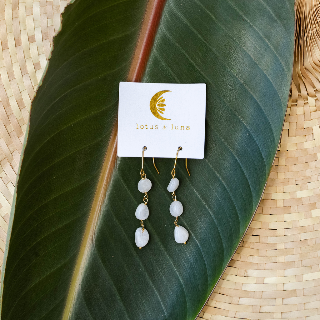 Boucles d'oreilles cascade de lune Pierre de lune
