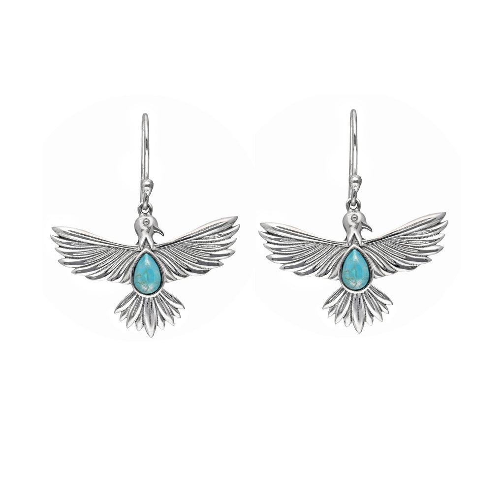 Boucles d'oreilles en argent sterling 925 avec Turquoise Mohave oiseau