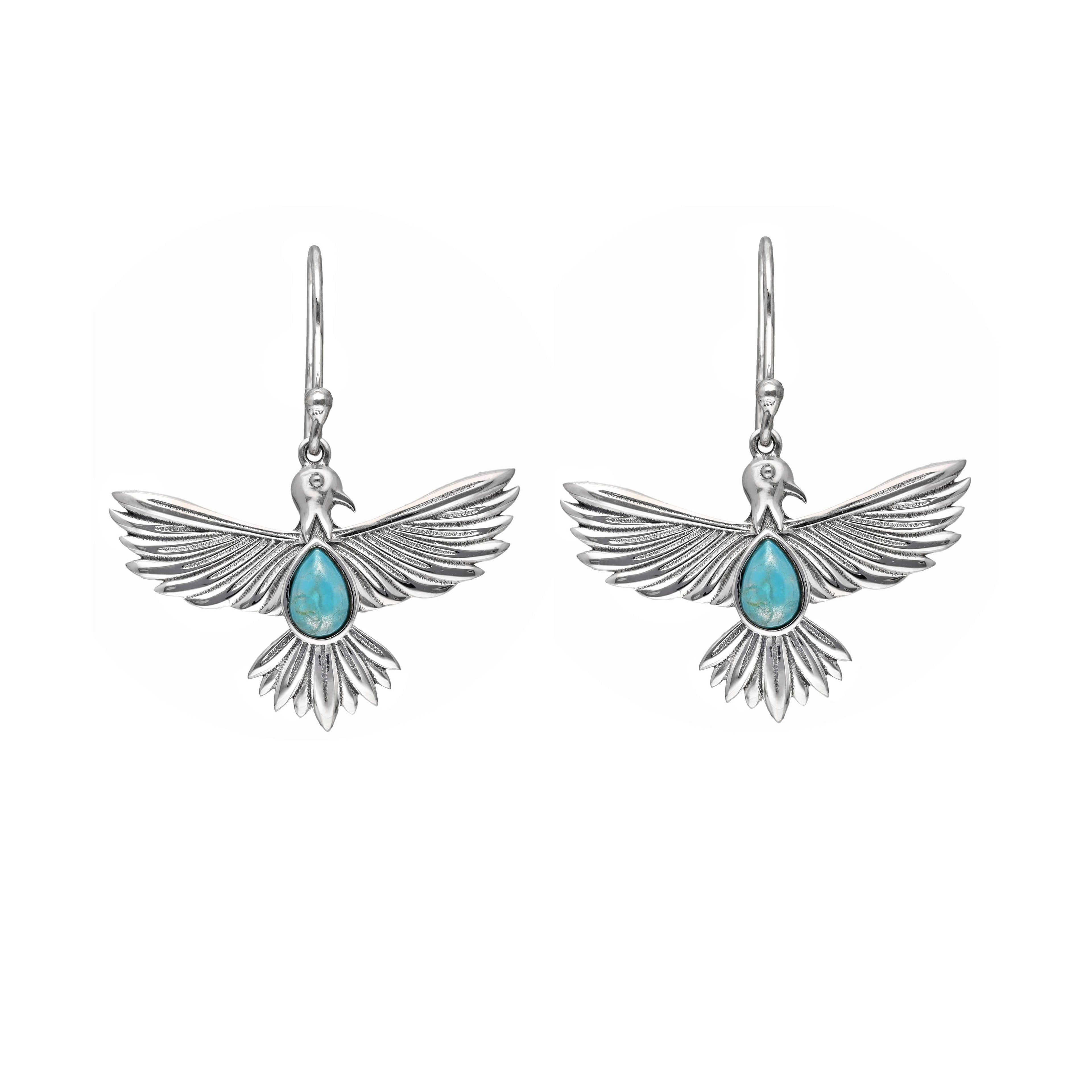 Boucles d'oreilles en argent sterling 925 avec Turquoise Mohave oiseau