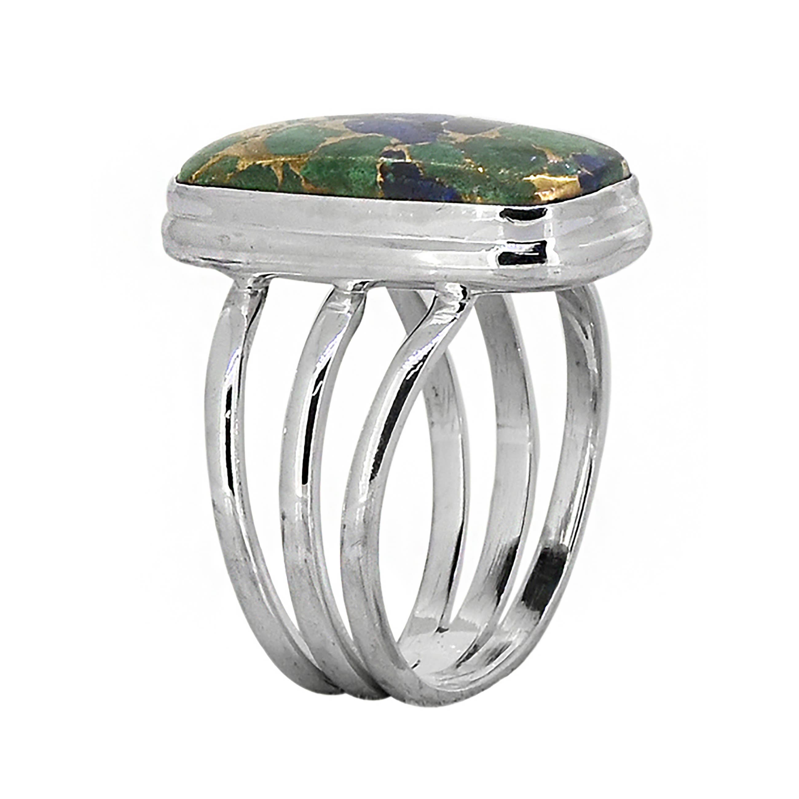 Bague Bohème en Argent Sterling 925 avec Lapis Malachite et Cuivre