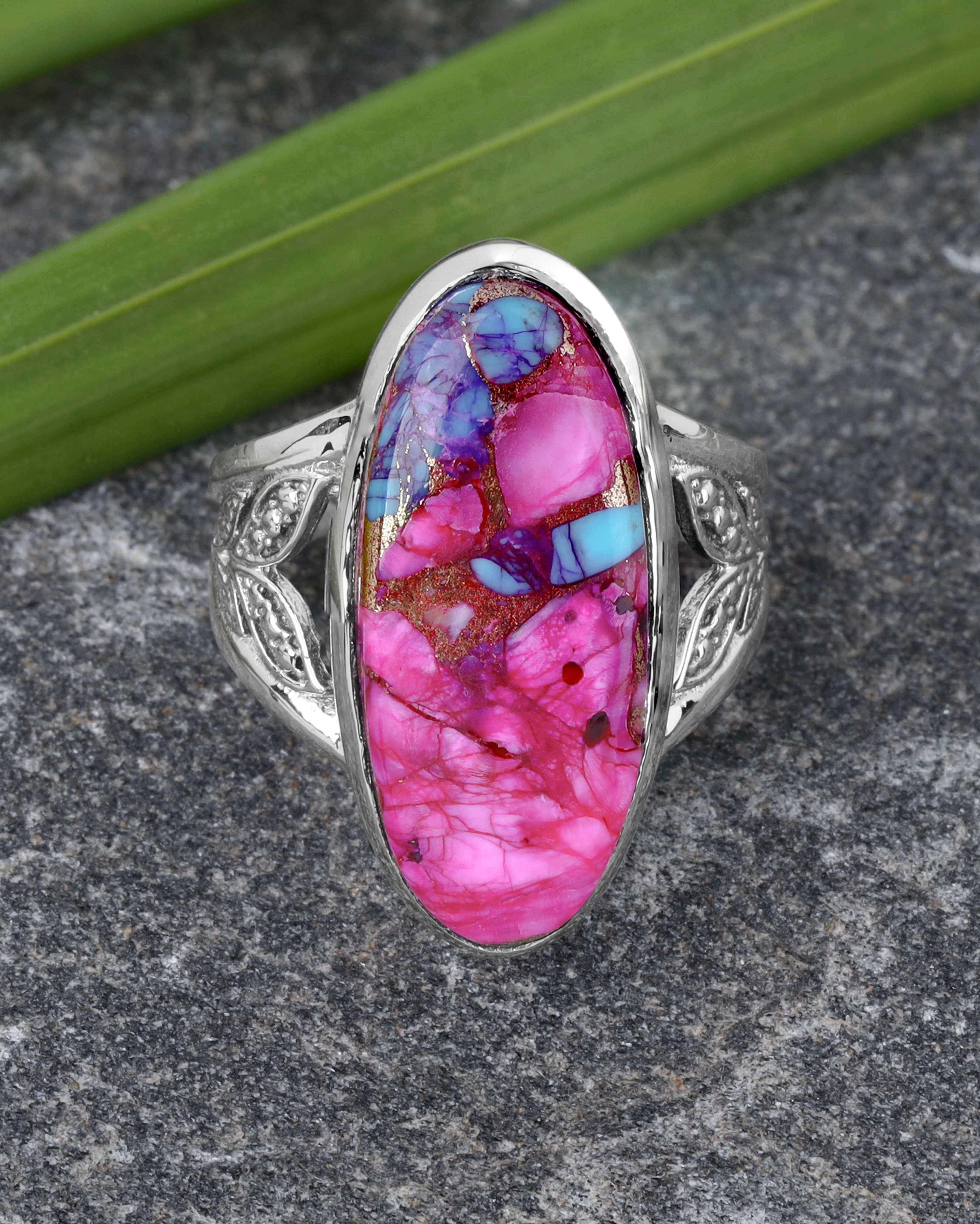 Bague en argent 925 Aurora Grove avec Turquoise rose Mohave