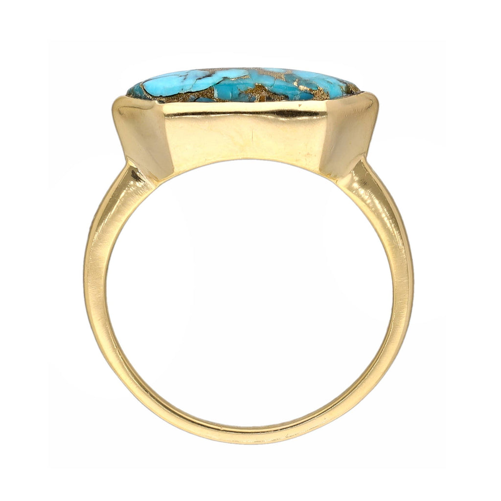 Bague HexaGlow en Turquoise Bleu Cuivre Plaqué Or sur Argent