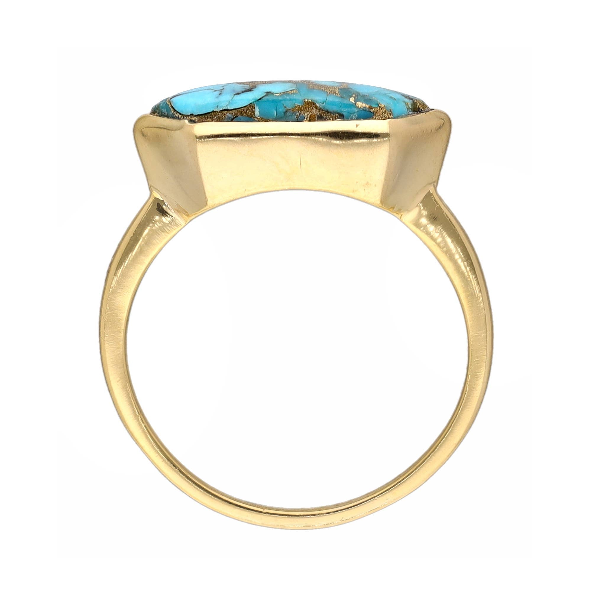Bague HexaGlow en Turquoise Bleu Cuivre Plaqué Or sur Argent