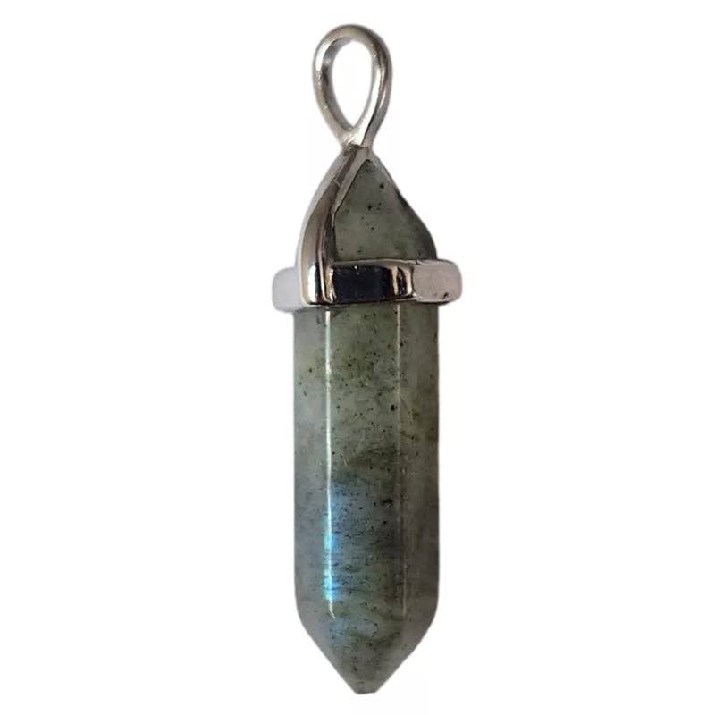 Pendentif pointe biterminée Labradorite Madagascar A acier inoxydable