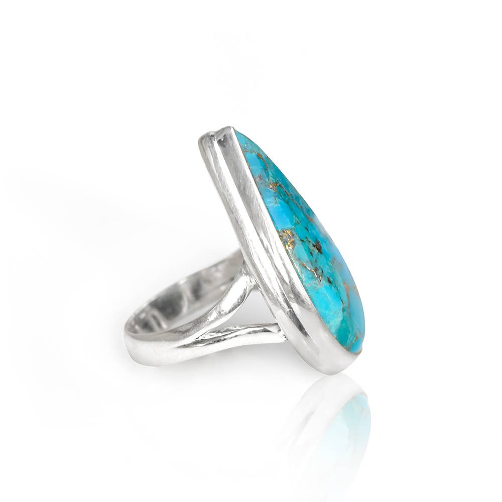 Bague en argent sterling 925 massif avec turquoise et cuivre bleu