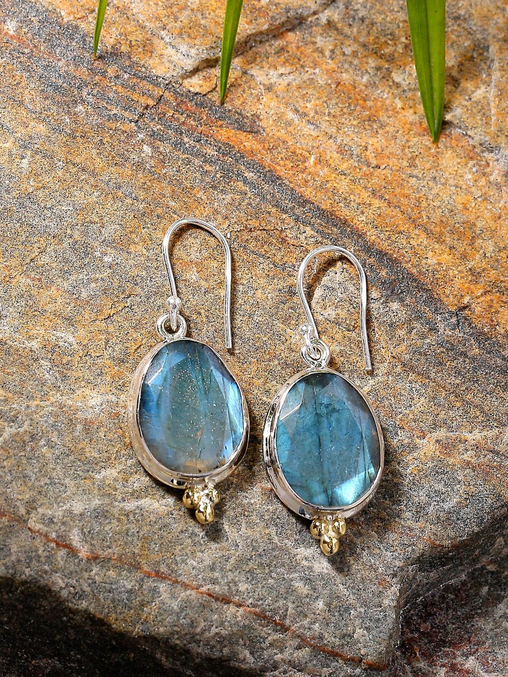 Boucles d'oreilles en argent sterling 925 avec pierre de Labradorite