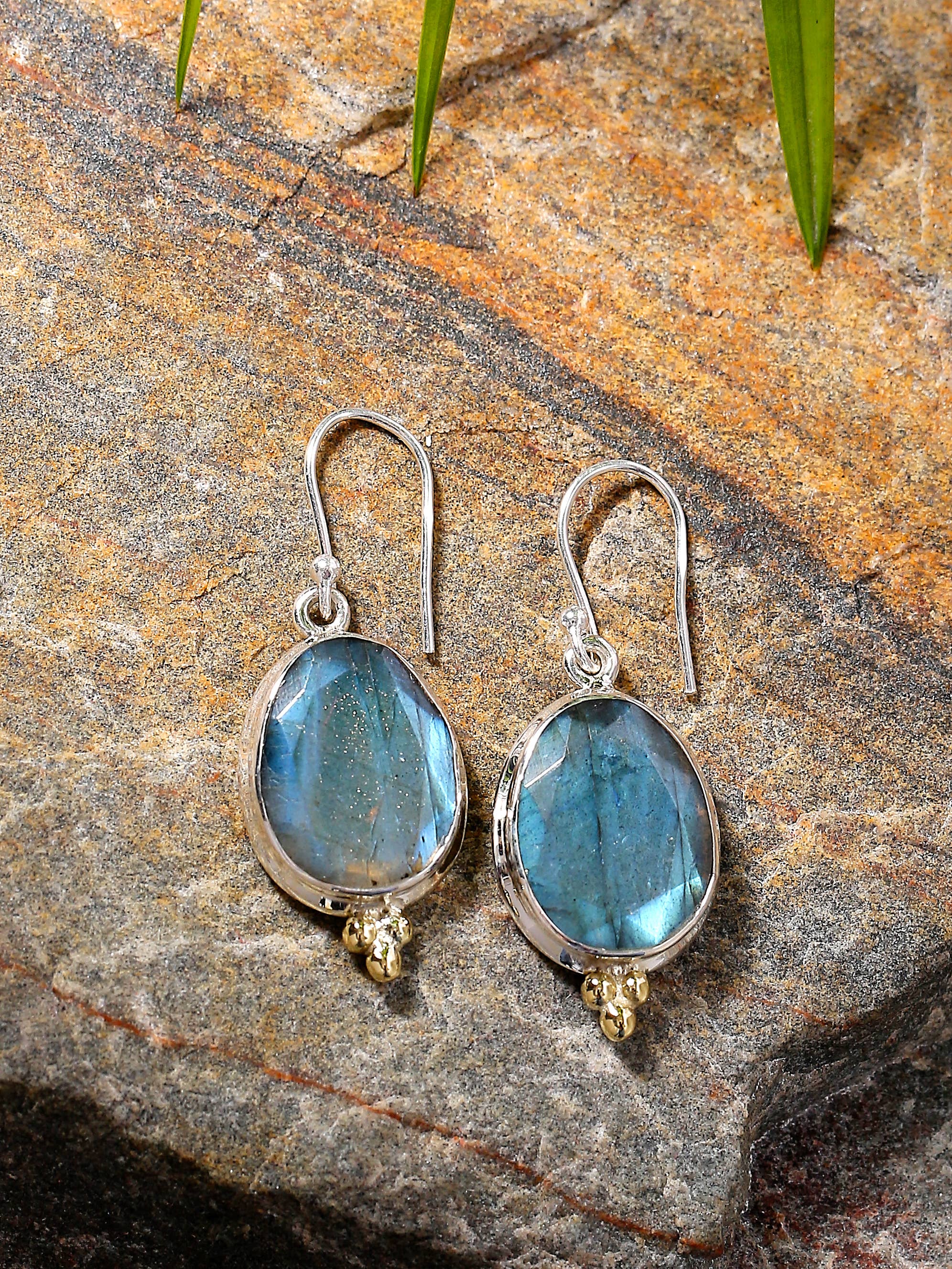 Boucles d'oreilles en argent sterling 925 avec pierre de Labradorite