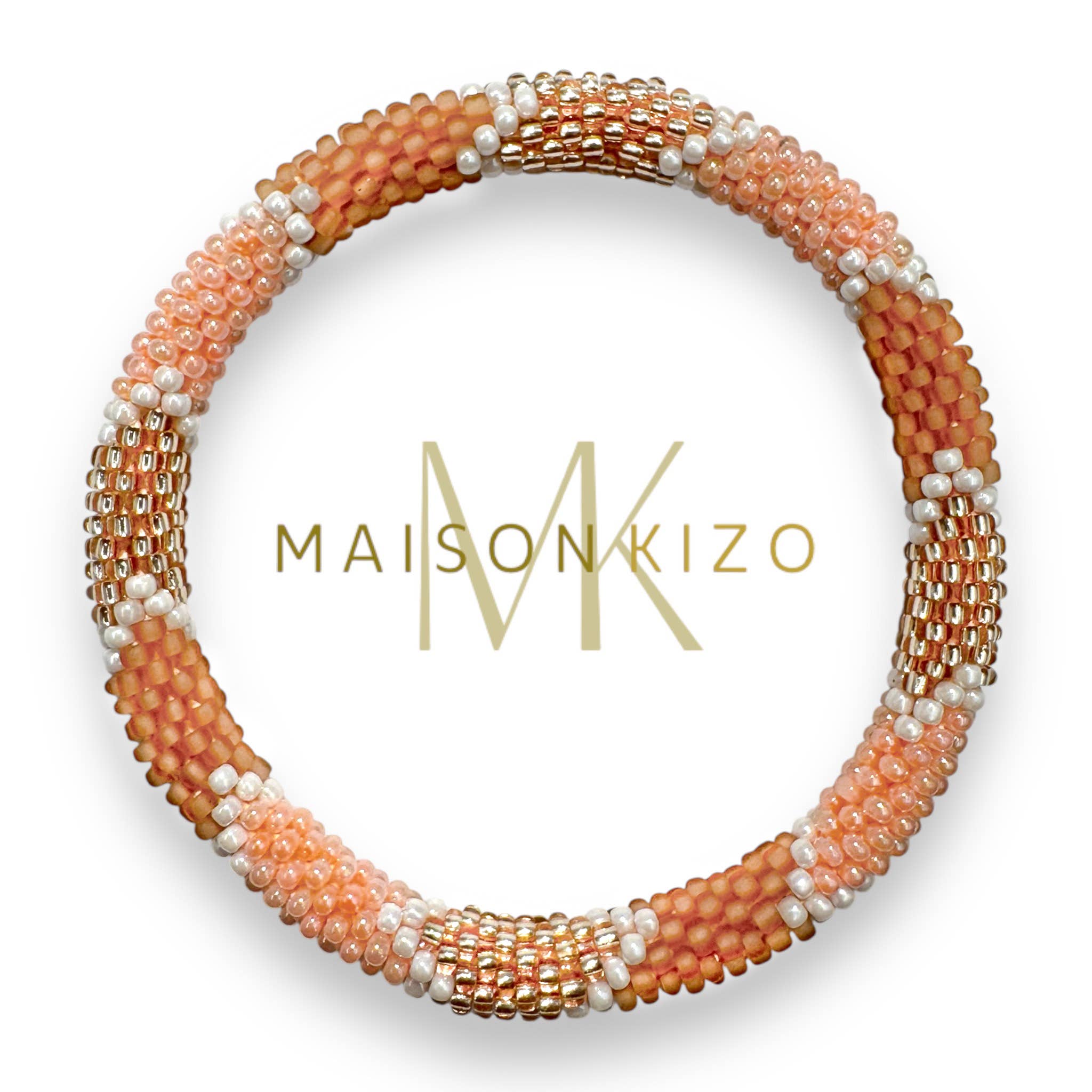 Bracelet népalais E71 orange rose corail doré fleche