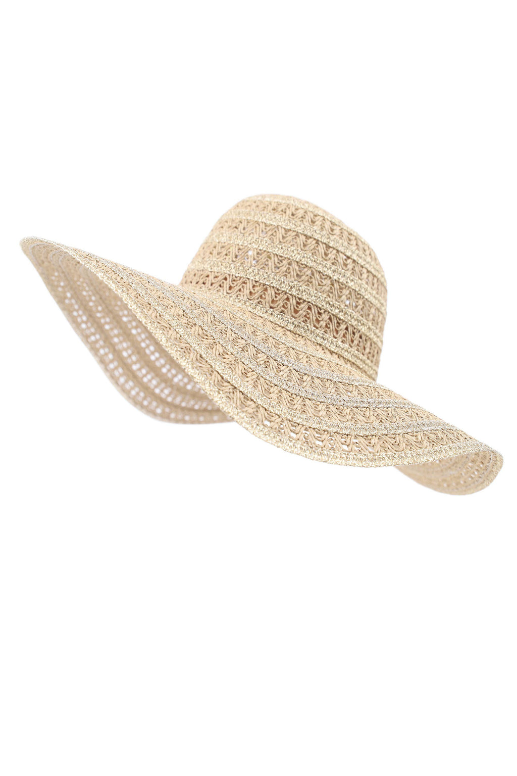 Chapeau en paille large bord avec rayures BEIGE