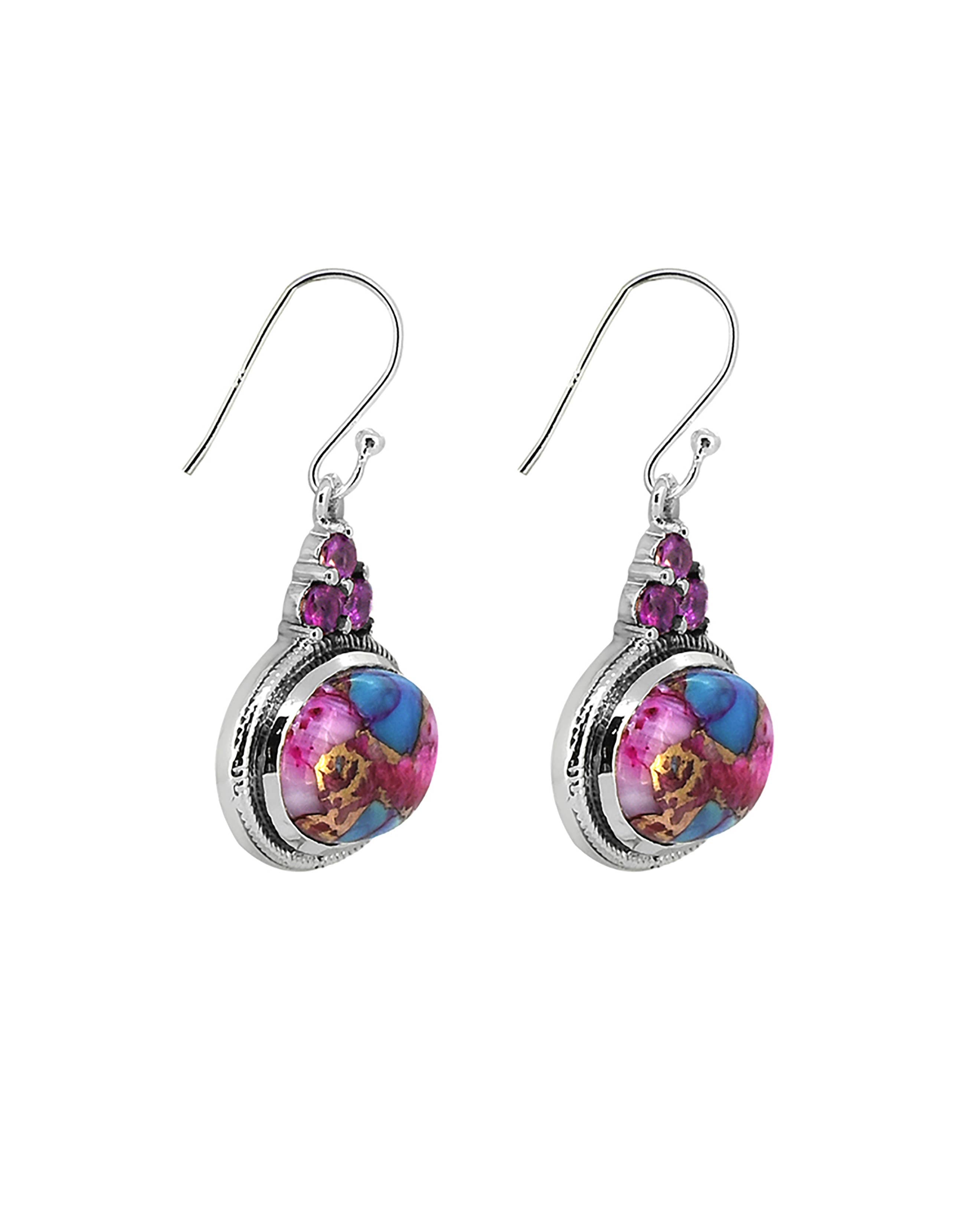 Boucles d'oreilles en argent sterling 925 avec pierre précieuse turquoise rose en cuivre