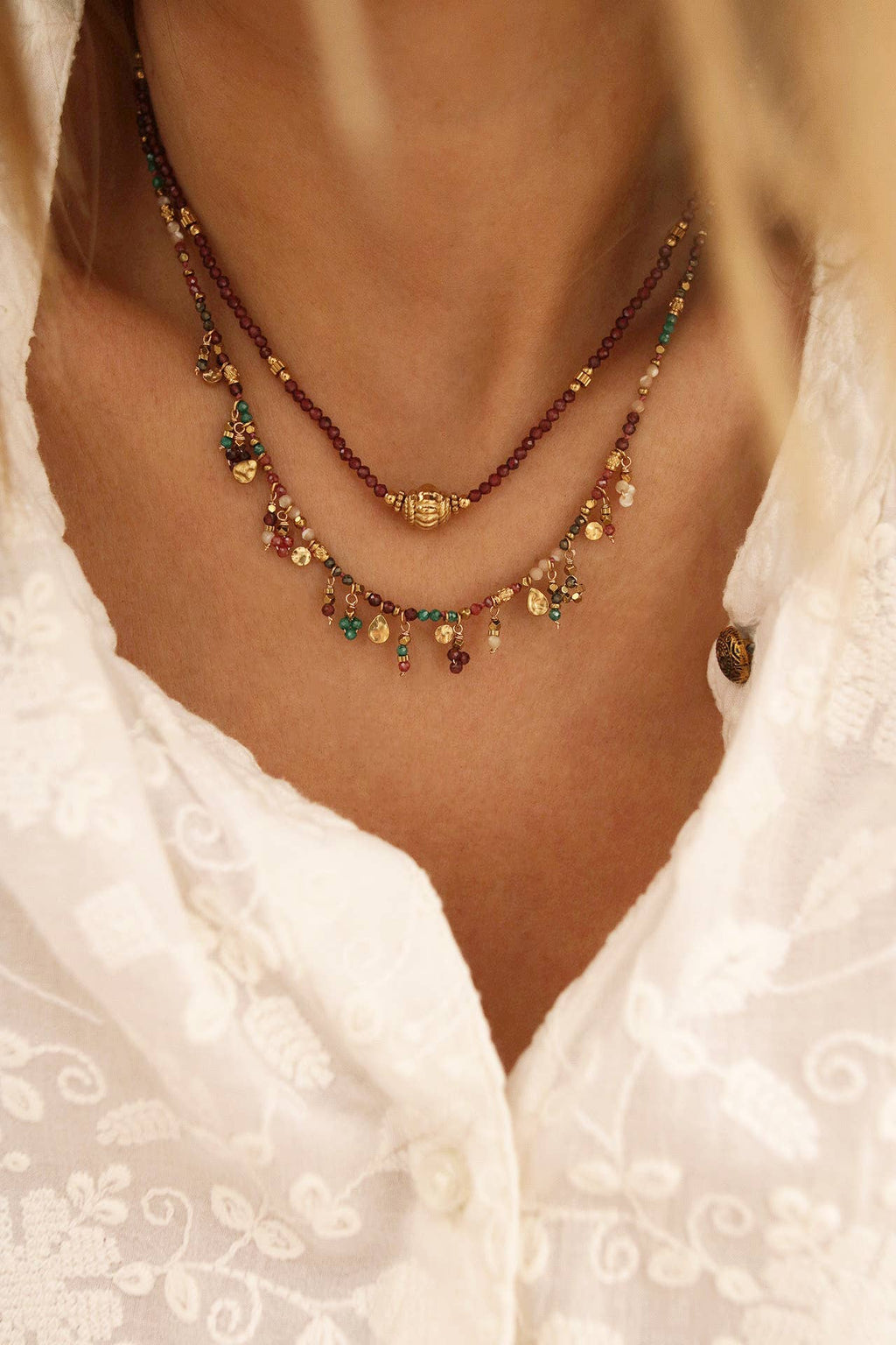 Collier KAMALA Peridot, Amazonite et Nacre