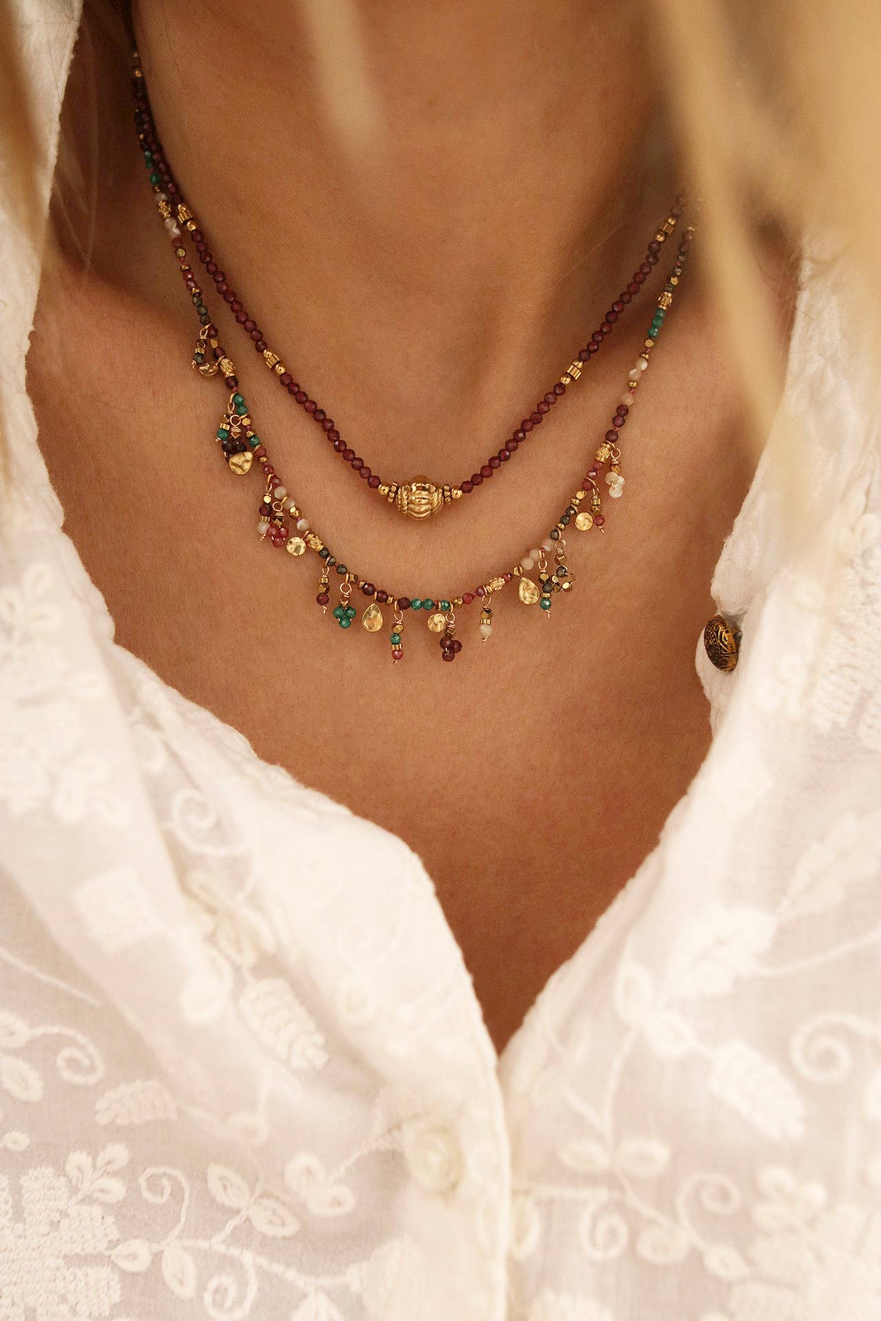 Collier KAMALA Peridot, Amazonite et Nacre