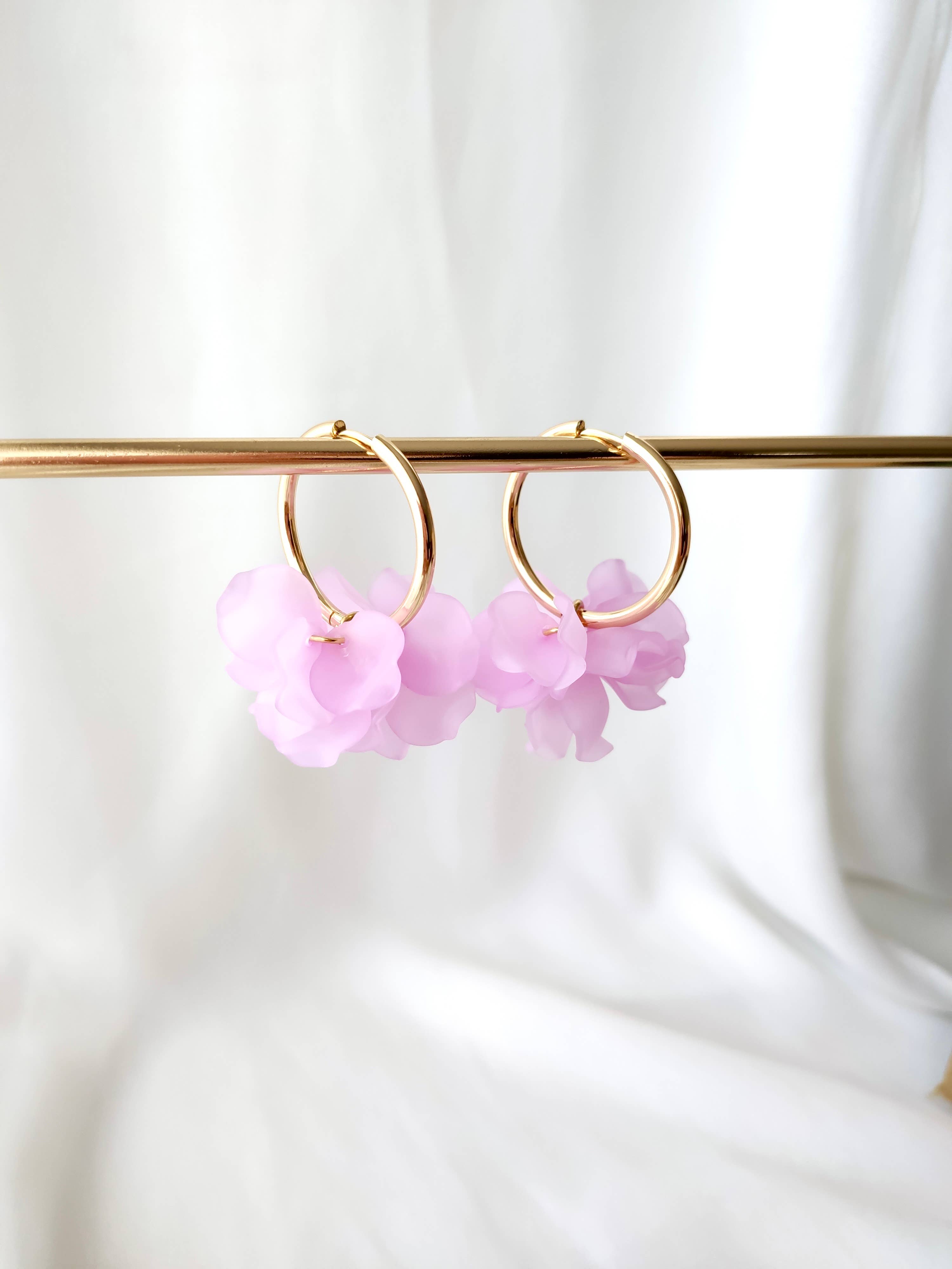 Boucles d'oreilles Créoles PEONY Fleurs Pivoine couleur au choix