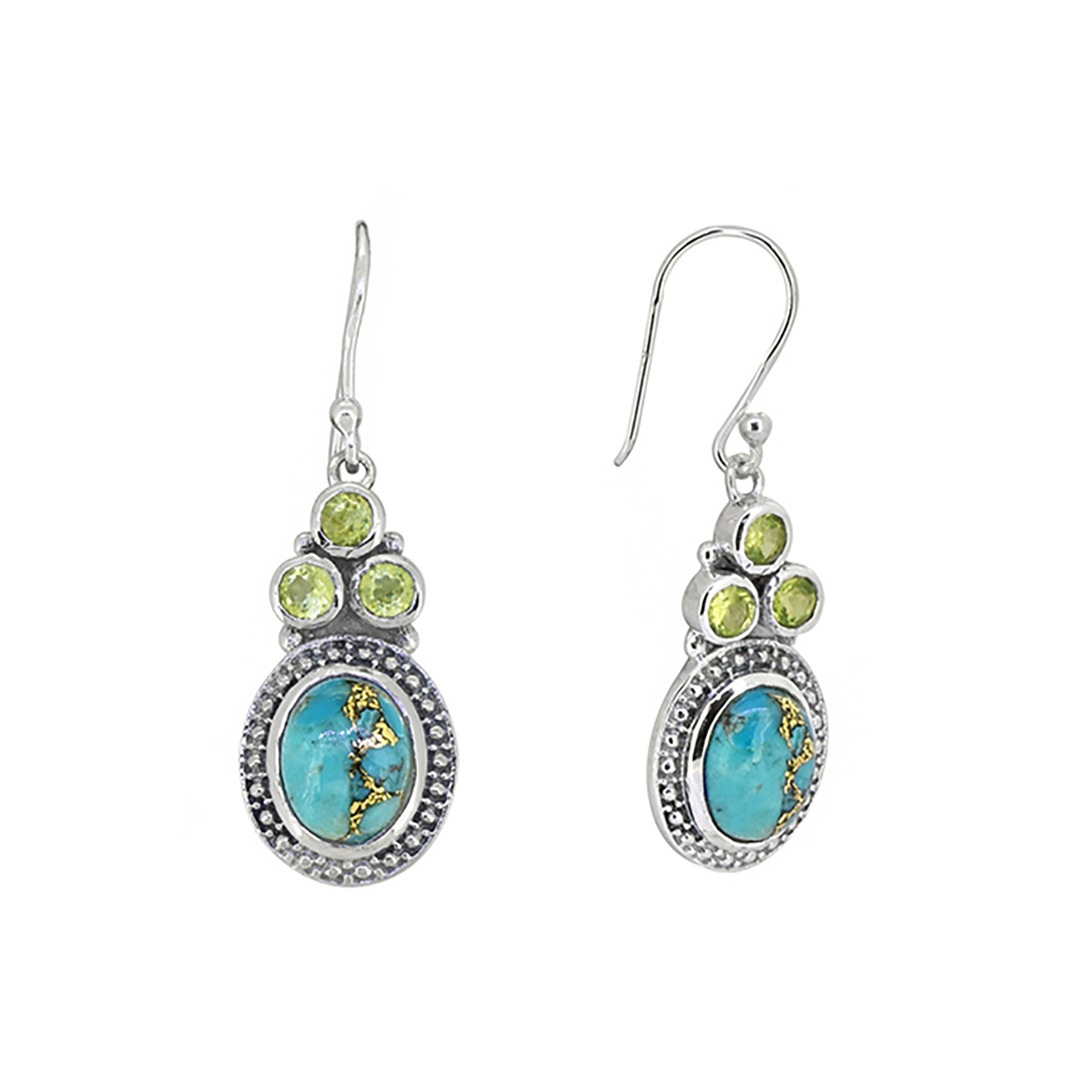Boucles d'oreilles pendantes en argent sterling 925 avec Turquoise Oyster