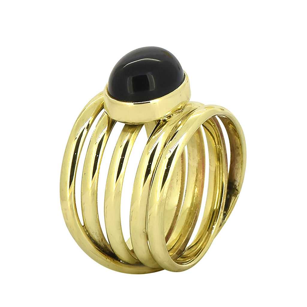 Bague en laiton avec pierre précieuse Onyx noir