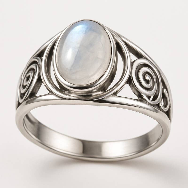 Bague pierre de lune arc en ciel (péristérite) argent 925